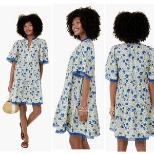 Tuckernuck Bluebird Melody Crawford Size XL Linen Blend Dress Lace Trim